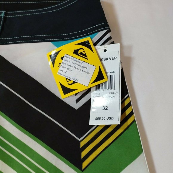 Quick Silver Size 32 Green Yellow Blue Board Shorts - Picture 5 of 12